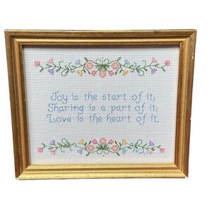 Decorative Framed Joy Sharing Love Colorful Embroidered Home Wall Decor Sign.
